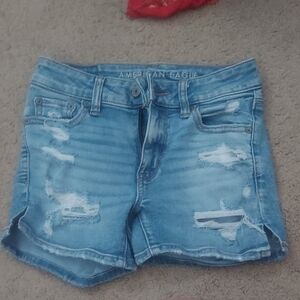 American Eagle Outfitters Blue Distressed Jean Shorts